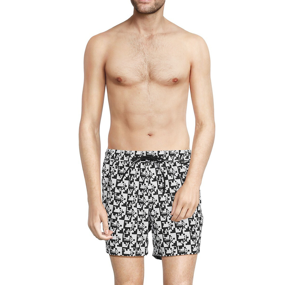 Karl Lagerfeld Men Euro Printed Stretch 5" Swim Trunks Black/White Size XXL